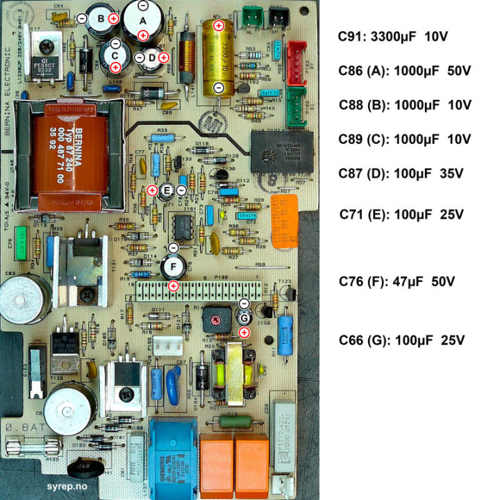 BERNINA L1230 Power Supply Capacitor Repair Kit
